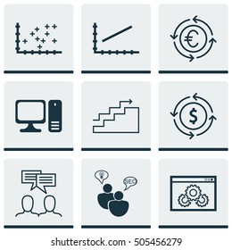 Set Of 9 Universal Editable Icons. Can Be Used For Web, Mobile And App Design. Includes Icons Such As Money Recycle, Discussion, SEO Brainstorm And More.