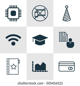 Set Of 9 Universal Editable Icons. Can Be Used For Web, Mobile And App Design. Includes Icons Such As Forbidden Mobile, Report, Wireless And More.