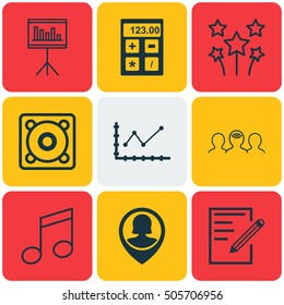 Set Of 9 Universal Editable Icons. Can Be Used For Web, Mobile And App Design. Includes Icons Such As Changes Graph, Festive Fireworks, Coaching And More.