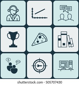 Set Of 9 Universal Editable Icons. Can Be Used For Web, Mobile And App Design. Includes Icons Such As Discussion, Tournament, Sliced Pizza And More.
