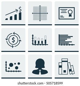 Set Of 9 Universal Editable Icons. Can Be Used For Web, Mobile And App Design. Includes Icons Such As Certificate, Graphical Grid, Successful Investment And More.