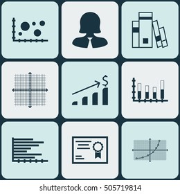 Set Of 9 Universal Editable Icons. Can Be Used For Web, Mobile And App Design. Includes Icons Such As Line Grid, Graphical Grid, Successful Investment And More.