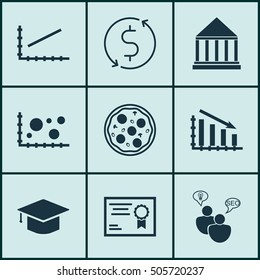 Set Of 9 Universal Editable Icons. Can Be Used For Web, Mobile And App Design. Includes Icons Such As Graduation, Fail Graph, Comparison And More.