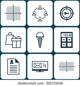 Set Of 9 Universal Editable Icons. Can Be Used For Web, Mobile And App Design. Includes Icons Such As Financial, Collaboration, Shopping And More.