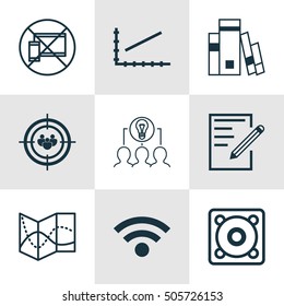 Set Of 9 Universal Editable Icons. Can Be Used For Web, Mobile And App Design. Includes Icons Such As Paper, Wireless, Collaborative Solution And More.