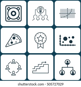 Set Of 9 Universal Editable Icons. Can Be Used For Web, Mobile And App Design. Includes Icons Such As Sliced Pizza, Line Grid, Collaboration And More.