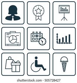 Set Of 9 Universal Editable Icons. Can Be Used For Web, Mobile And App Design. Includes Icons Such As Frozen Food, Shopping, Dynamics And More.