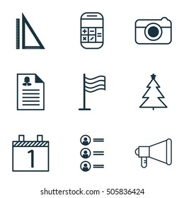 Set Of 9 Universal Editable Icons. Can Be Used For Web, Mobile And App Design. Includes Icons Such As Female Application, Pin, Agenda And More.