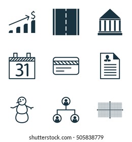 Set Of 9 Universal Editable Icons. Can Be Used For Web, Mobile And App Design. Includes Icons Such As Education Center, Bank Card, Tree Structure And More.