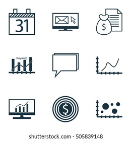 Set Of 9 Universal Editable Icons. Can Be Used For Web, Mobile And App Design. Includes Icons Such As Market Research, Achievement Graph, Comparison And More.