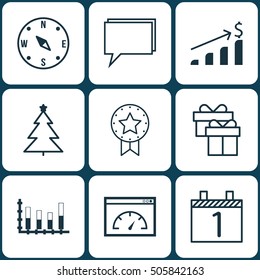 Set Of 9 Universal Editable Icons. Can Be Used For Web, Mobile And App Design. Includes Icons Such As Locate, Successful Investment, Present Badge And More.