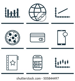 Set Of 9 Universal Editable Icons. Can Be Used For Web, Mobile And App Design. Includes Icons Such As Pizza Meal, Raise Diagram, Connectivity And More.