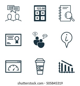 Set Of 9 Universal Editable Icons. Can Be Used For Web, Mobile And App Design. Includes Icons Such As Info Pointer, Analysis, Loading Speed And More.
