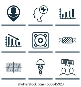 Set Of 9 Universal Editable Icons. Can Be Used For Web, Mobile And App Design. Includes Icons Such As Frozen Food, Sweet, Sinus Graph And More.