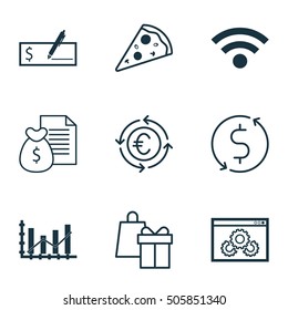 Set Of 9 Universal Editable Icons. Can Be Used For Web, Mobile And App Design. Includes Icons Such As Bank Payment, Money Trasnfer, Raise Diagram And More.