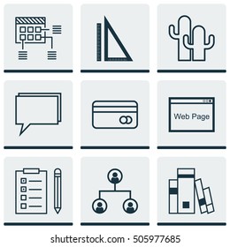 Set Of 9 Universal Editable Icons. Can Be Used For Web, Mobile And App Design. Includes Icons Such As Library, Schedule, Cacti And More.