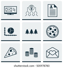 Set Of 9 Universal Editable Icons. Can Be Used For Web, Mobile And App Design. Includes Icons Such As Collaborative Solution, Curriculum Vitae, Circle Graph And More.