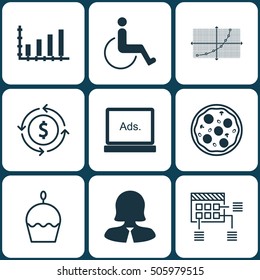 Set Of 9 Universal Editable Icons. Can Be Used For Web, Mobile And App Design. Includes Icons Such As Accessibility, Line Grid, Pizza Meal And More.