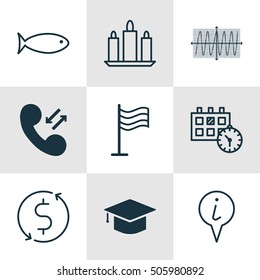 Set Of 9 Universal Editable Icons. Can Be Used For Web, Mobile And App Design. Includes Icons Such As Cellular Data, Appointment, Info Pointer And More.