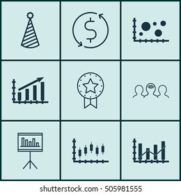 Set Of 9 Universal Editable Icons. Can Be Used For Web, Mobile And App Design. Includes Icons Such As Profit Graph, Stock Market, Coaching And More.