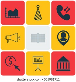 Set Of 9 Universal Editable Icons. Can Be Used For Web, Mobile And App Design. Includes Icons Such As Birthday Hat, Pin Employee, PPC And More.