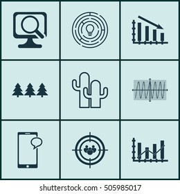 Set Of 9 Universal Editable Icons. Can Be Used For Web, Mobile And App Design. Includes Icons Such As Innovation, Cosinus Diagram, Holiday Ornament And More.