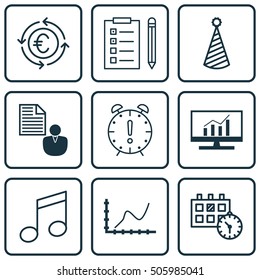 Set Of 9 Universal Editable Icons. Can Be Used For Web, Mobile And App Design. Includes Icons Such As Reminder, Market Research, Appointment And More.