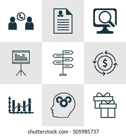 Set Of 9 Universal Editable Icons. Can Be Used For Web, Mobile And App Design. Includes Icons Such As Female Application, Phone Conference, Money Recycle And More.