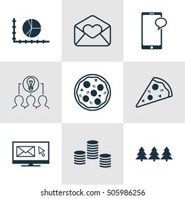 Set Of 9 Universal Editable Icons. Can Be Used For Web, Mobile And App Design. Includes Icons Such As Greeting Email, Money, Newsletter And More.