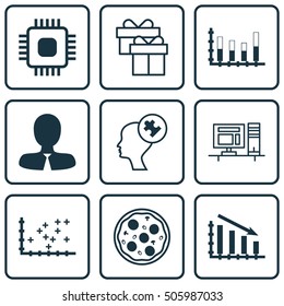 Set Of 9 Universal Editable Icons. Can Be Used For Web, Mobile And App Design. Includes Icons Such As Plot Diagram, Fail Graph, Human Mind And More.