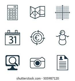 Set Of 9 Universal Editable Icons. Can Be Used For Web, Mobile And App Design. Includes Icons Such As Winter, Street, Laptop And More.