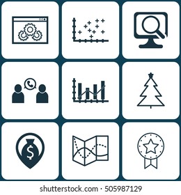 Set Of 9 Universal Editable Icons. Can Be Used For Web, Mobile And App Design. Includes Icons Such As Raise Diagram, Present Badge, Website Performance And More.