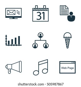 Set Of 9 Universal Editable Icons. Can Be Used For Web, Mobile And App Design. Includes Icons Such As Announcement, Report, Dynamics And More.