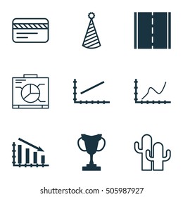 Set Of 9 Universal Editable Icons. Can Be Used For Web, Mobile And App Design. Includes Icons Such As Fail Graph, Line Graph, Photo Camera And More.