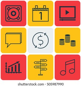 Set Of 9 Universal Editable Icons. Can Be Used For Web, Mobile And App Design. Includes Icons Such As Conference, Profit Graph, Money Trasnfer And More.