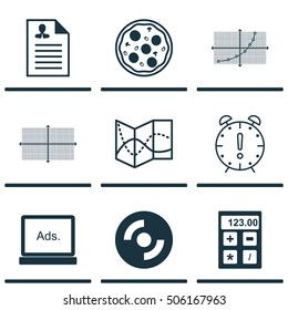 Set Of 9 Universal Editable Icons. Can Be Used For Web, Mobile And App Design. Includes Icons Such As Time Management, Financial, Curriculum Vitae And More.