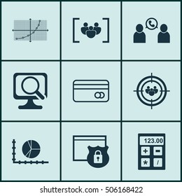 Set Of 9 Universal Editable Icons. Can Be Used For Web, Mobile And App Design. Includes Icons Such As Security, Circle Graph, Financial And More.