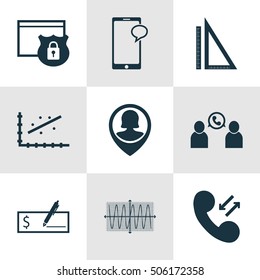 Set Of 9 Universal Editable Icons. Can Be Used For Web, Mobile And App Design. Includes Icons Such As Security, Messaging, Phone Conference And More.