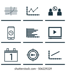 Set Of 9 Universal Editable Icons. Can Be Used For Web, Mobile And App Design. Includes Icons Such As Keyword Marketing, Video Player, Agenda And More.