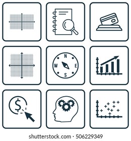 Set Of 9 Universal Editable Icons. Can Be Used For Web, Mobile And App Design. Includes Icons Such As Graphical Grid, Square Diagram, PPC And More.