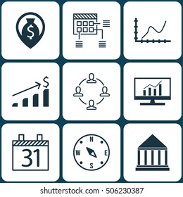 Set Of 9 Universal Editable Icons. Can Be Used For Web, Mobile And App Design. Includes Icons Such As Education Center, Collaboration, Date And More.