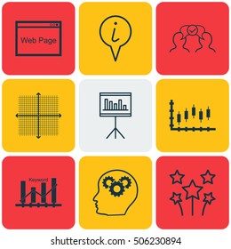 Set Of 9 Universal Editable Icons. Can Be Used For Web, Mobile And App Design. Includes Icons Such As Presentation, Graphical Grid, Cooperation And More.