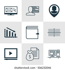 Set Of 9 Universal Editable Icons. Can Be Used For Web, Mobile And App Design. Includes Icons Such As Report, Fail Graph, Wallet And More.