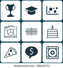 Set Of 9 Universal Editable Icons. Can Be Used For Web, Mobile And App Design. Includes Icons Such As Music, Tournament, Comparison And More.