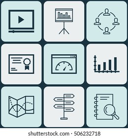 Set Of 9 Universal Editable Icons. Can Be Used For Web, Mobile And App Design. Includes Icons Such As Dynamics, Road Map, Collaboration And More.