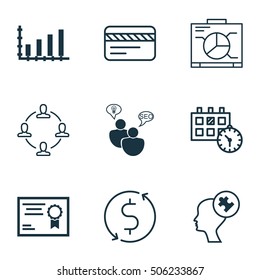 Set Of 9 Universal Editable Icons. Can Be Used For Web, Mobile And App Design. Includes Icons Such As Human Mind, Collaboration, Appointment And More.