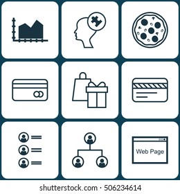 Set Of 9 Universal Editable Icons. Can Be Used For Web, Mobile And App Design. Includes Icons Such As Human Mind, Job Applicants, Shopping And More.