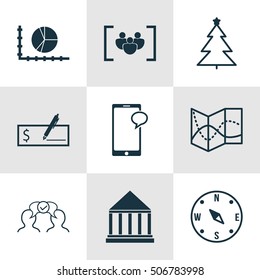 Set Of 9 Universal Editable Icons. Can Be Used For Web, Mobile And App Design. Includes Icons Such As Locate, Cooperation, Education Center And More.