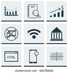 Set Of 9 Universal Editable Icons. Can Be Used For Web, Mobile And App Design. Includes Icons Such As Coding, Messaging, Analysis And More.