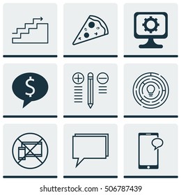 Set Of 9 Universal Editable Icons. Can Be Used For Web, Mobile And App Design. Includes Icons Such As PC, Business Deal, Messaging And More.